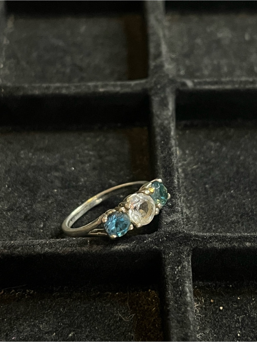 Vintage sterling silver 925 blue & white topaz ring size 7